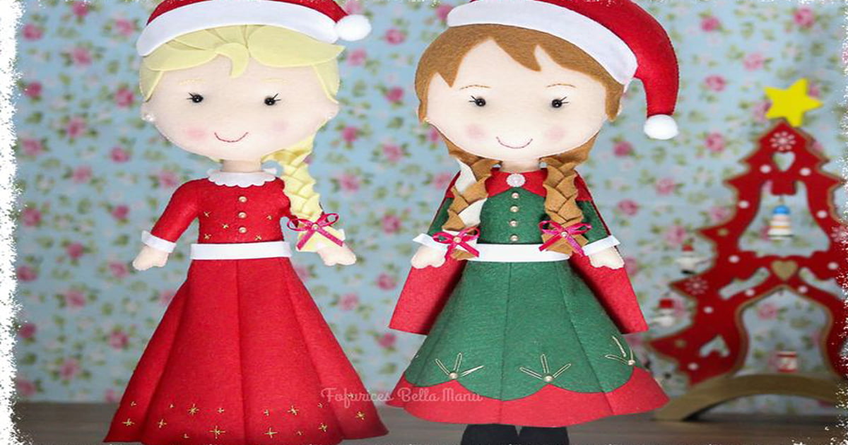 Moldes de Elsa y Anna de Frozen version navideña en fieltro - Dale Detalles