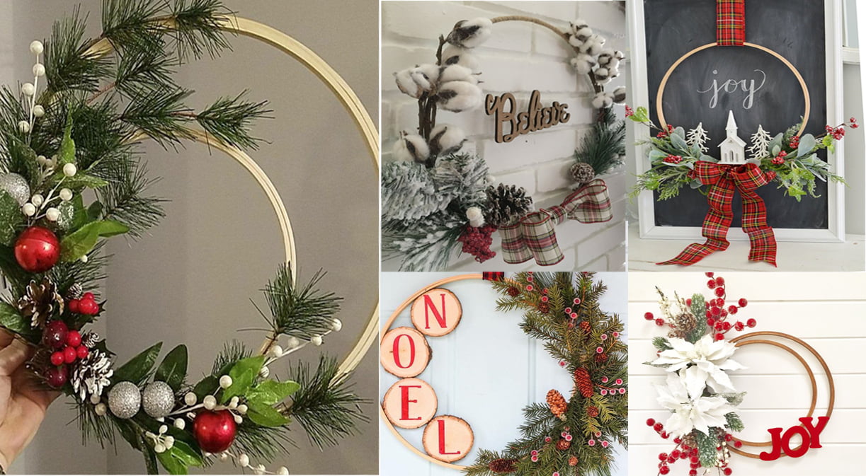 Coronas navideñas con aros o bastidores para bordar - Dale Detalles
