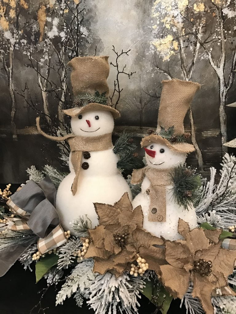 Centros de mesa navideños con muñeco de nieve