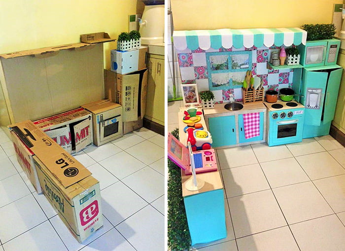 Muebles de juguete con caja de cartón