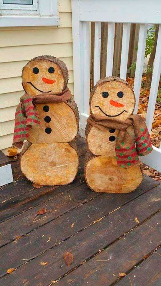 muñecos de nieve con sobrantes de madera