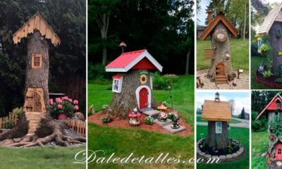 Casitas con troncos de madera para jardin