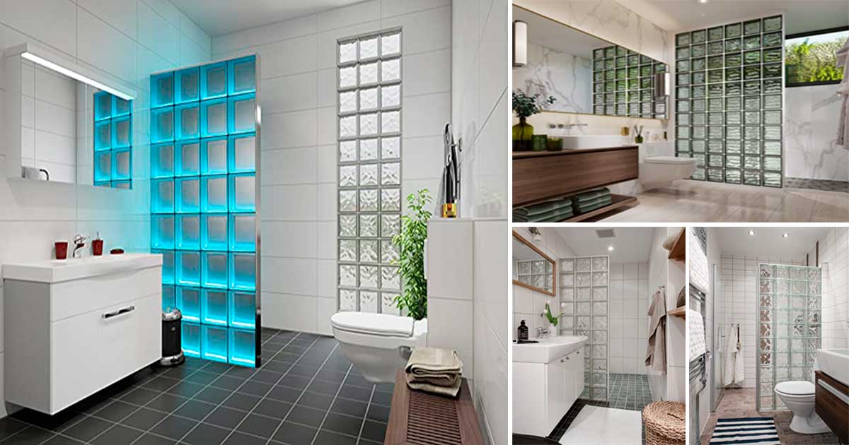30 ideas para separar la ducha con bloques de vidrio